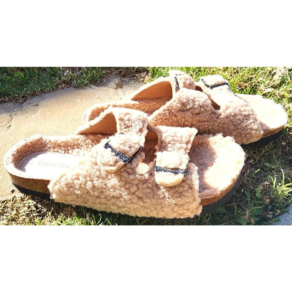 Girls Plush Faux Fur House Slippers Ruizu Size 9.5 Warm Winter Home Sandals